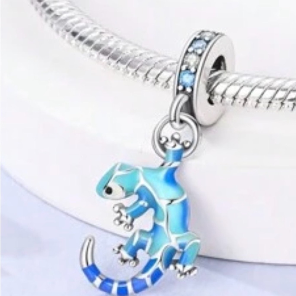 Blue Enamel Lizard Charm Bracelet Charm #317